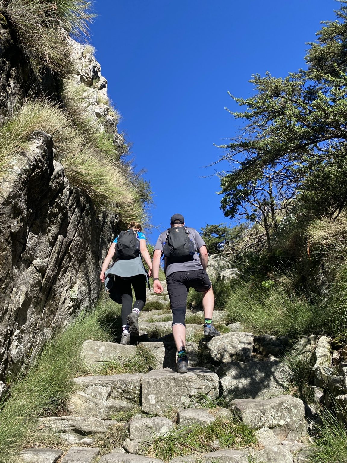 Hikers climbing Table Mountain in Cape Town